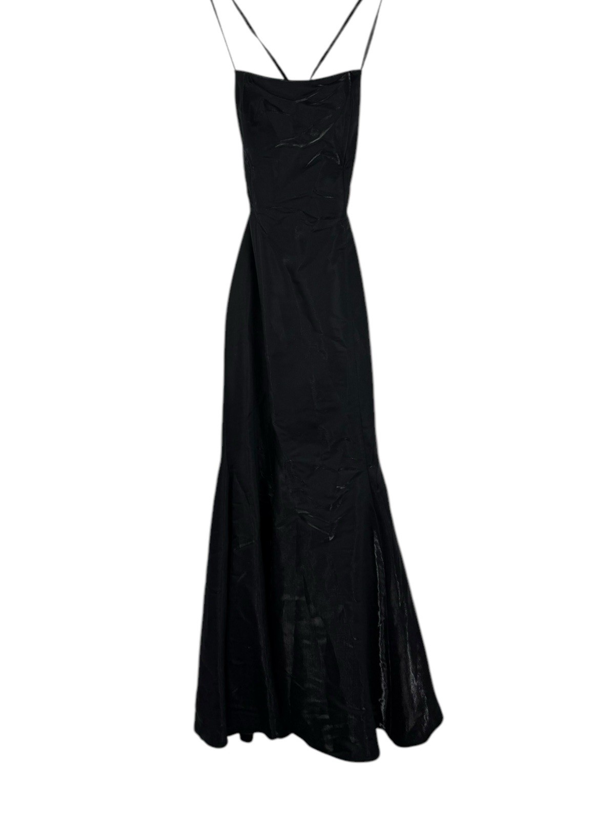 Jessica McClintock Y2K Vtg Black Satin Backless Lined Dress Sz 5 Fairy Goth EUC