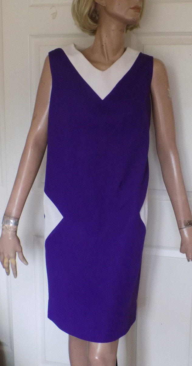 Vintage 70s Purple & White Sleeveless Dress Textured Polyester Size 16 1/2 B36