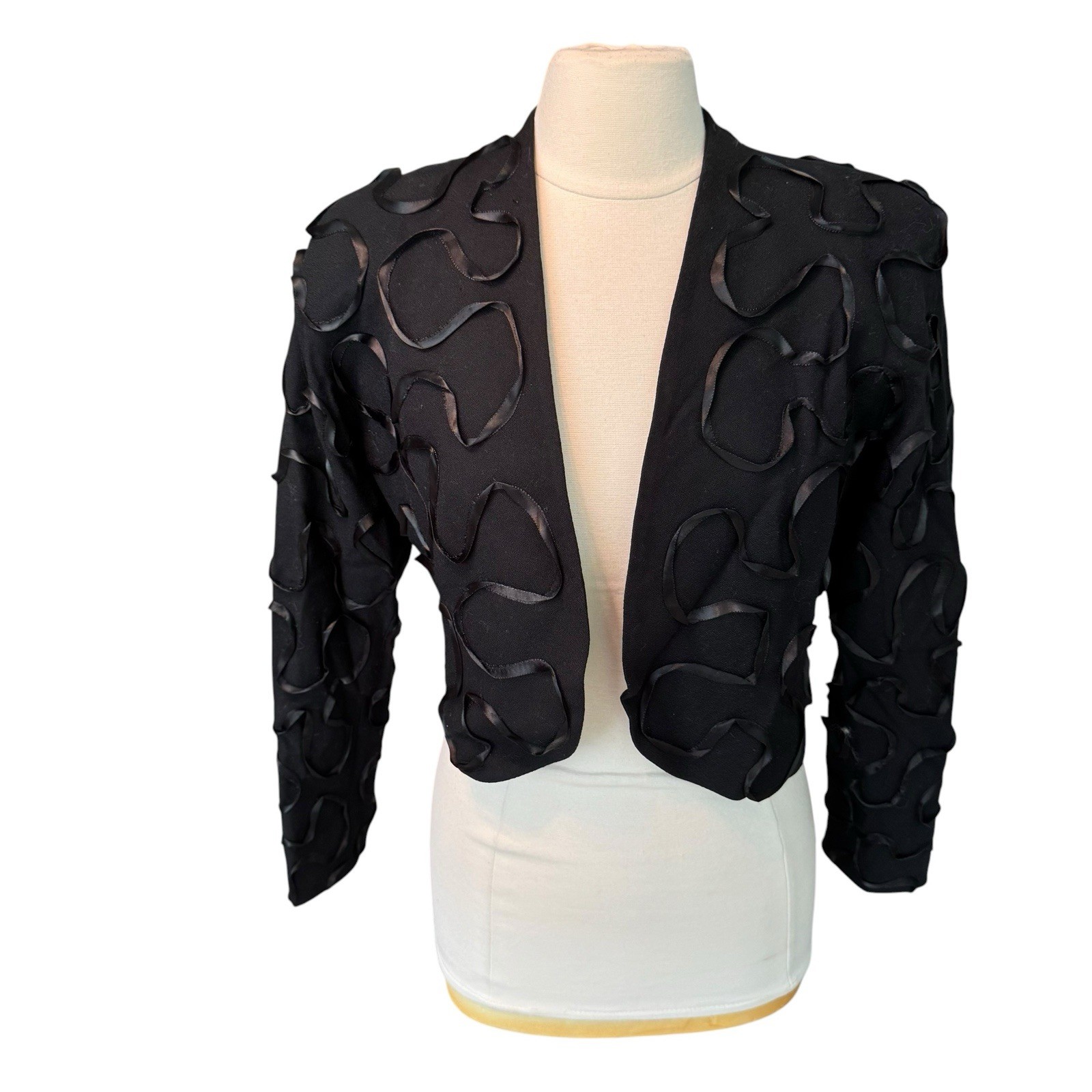 Vintage 80/90s Lilli Ann Jacket Blazer Black Cropped Bolero Mod Cocktail Sz XS/S