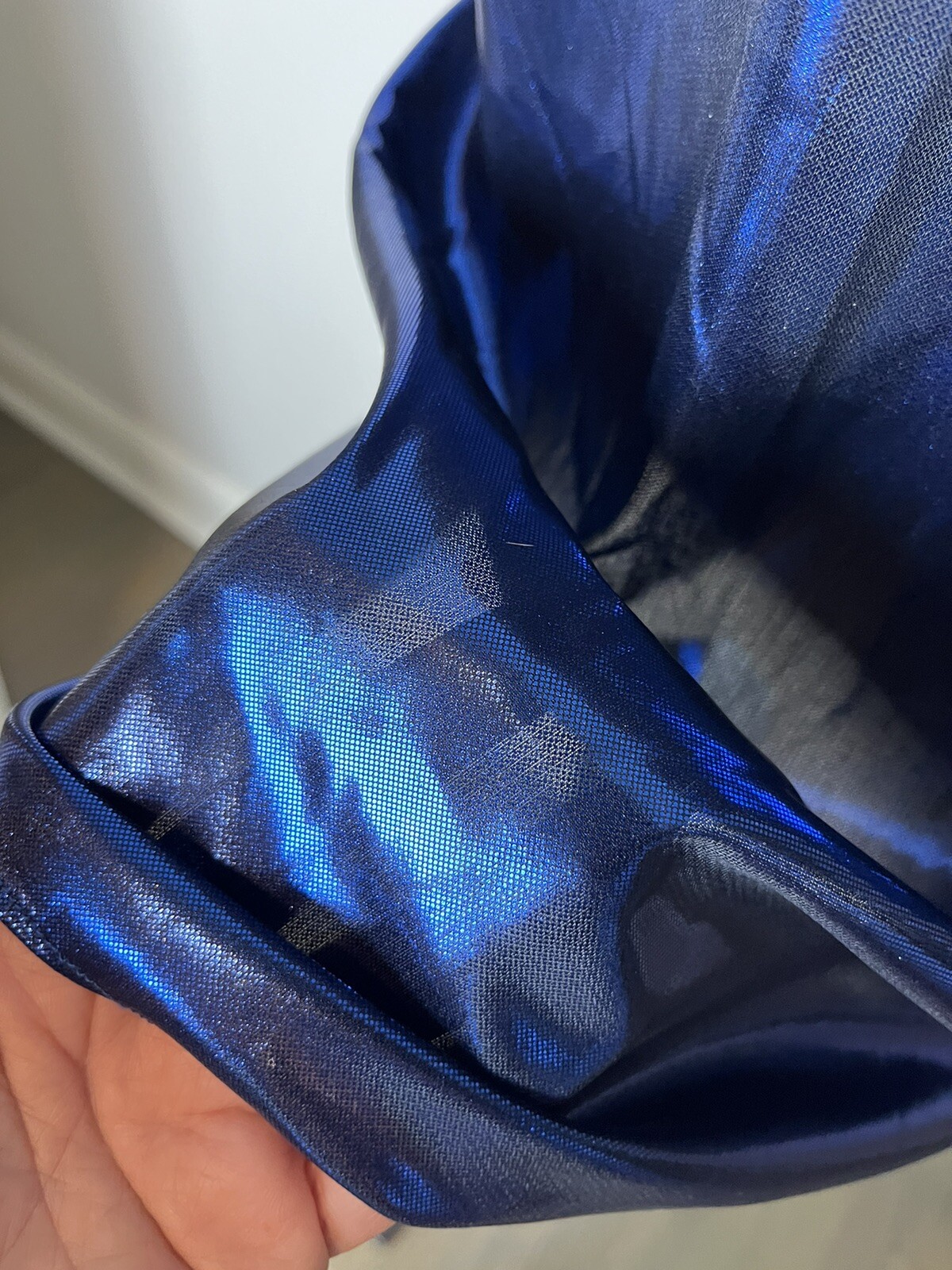 Vintage Intimo Chemise Dress Medium Blue Liquid Metal Metallic V Neck