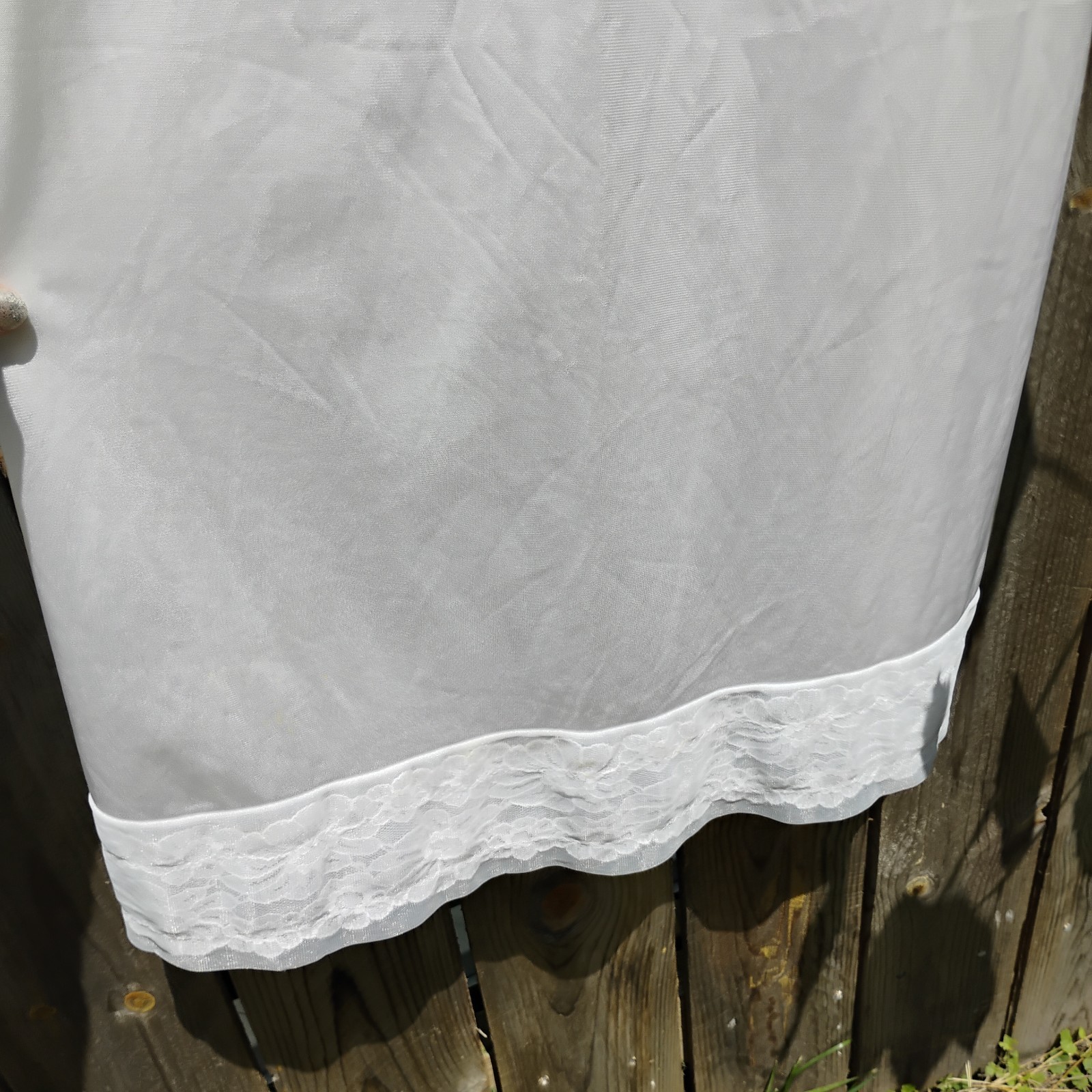 Vintage Sears Sheer White Lace Full Slip Dress Size 38 Medium Midi Length USA