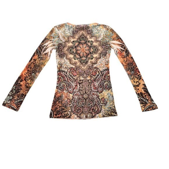 🎨DEADSTOCK Y2K EURO STYLE Stained Glass INTRICATE Bling Top – XL (Fits M/L)