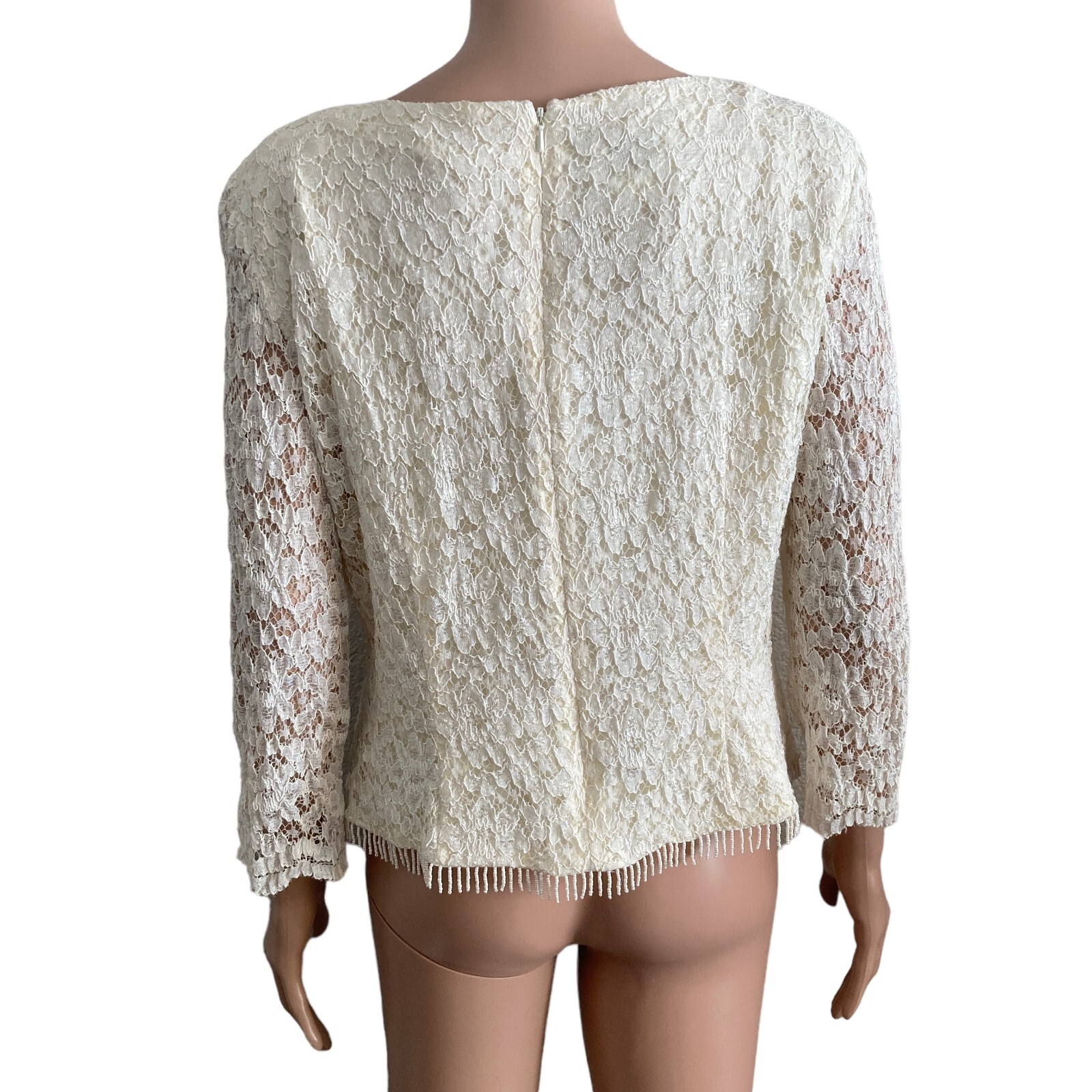 Vintage David Warren NY Blouse Womens 14 Lace Beaded Hem