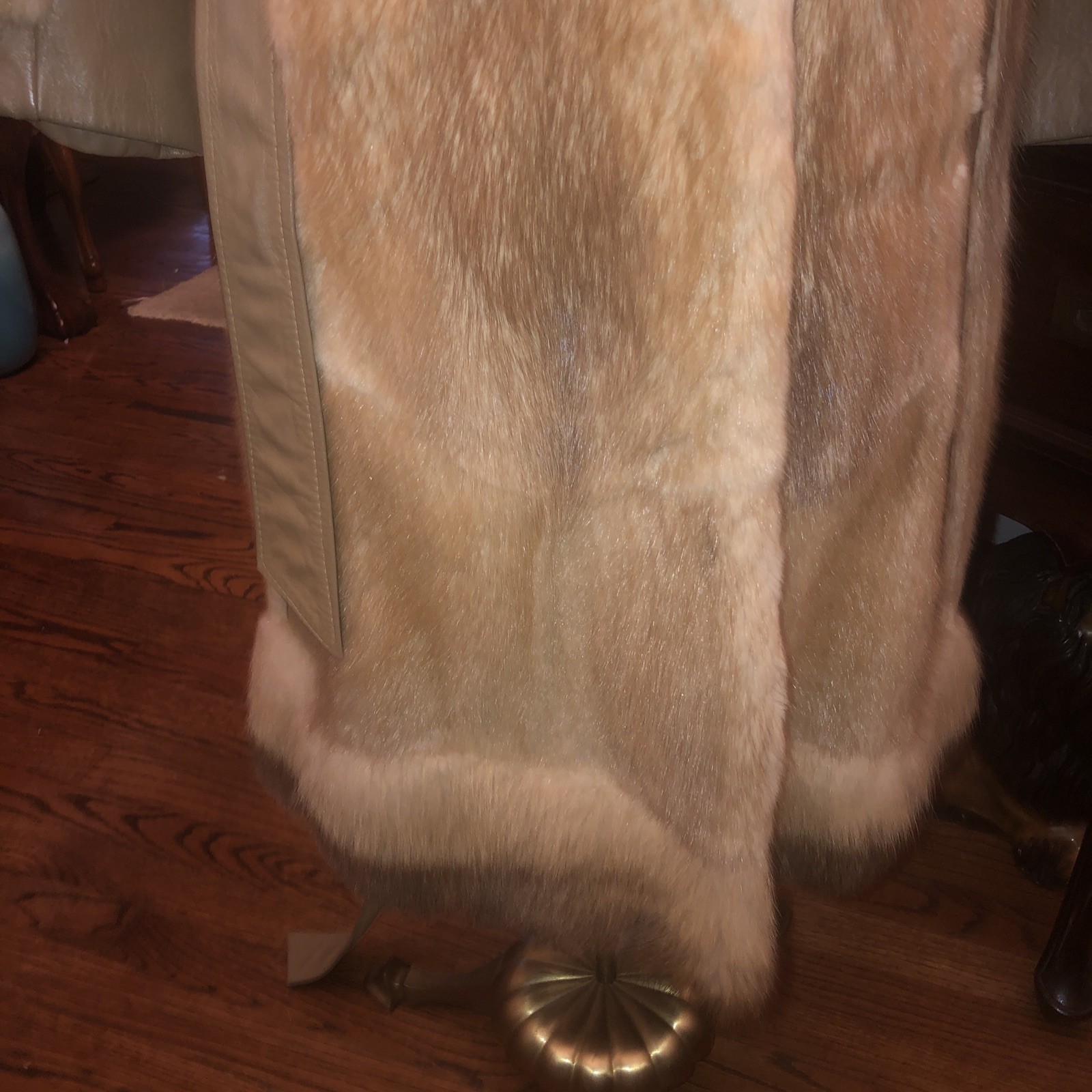 Vintage Tan Leather Trim, Fox Collar, Fur Coat. By J.l Hudson, Size Small 1970s