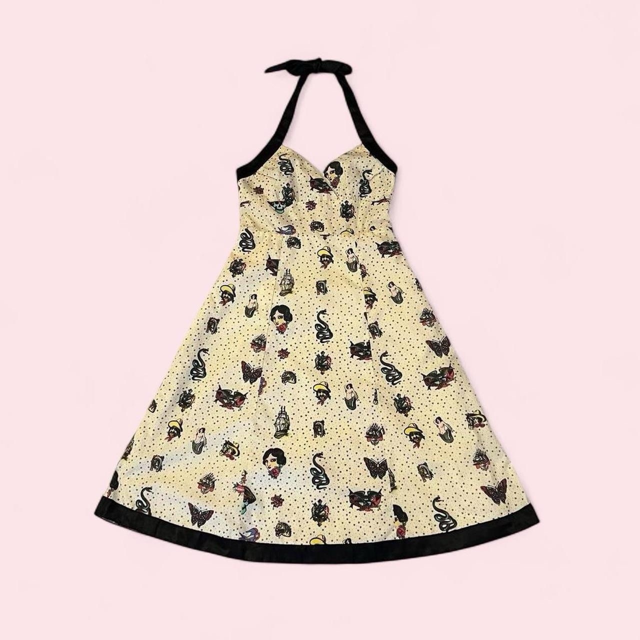 Vintage 90s Rockabilly Halter Dress Classic Tattoo Pinup 100% Cotton Womens M