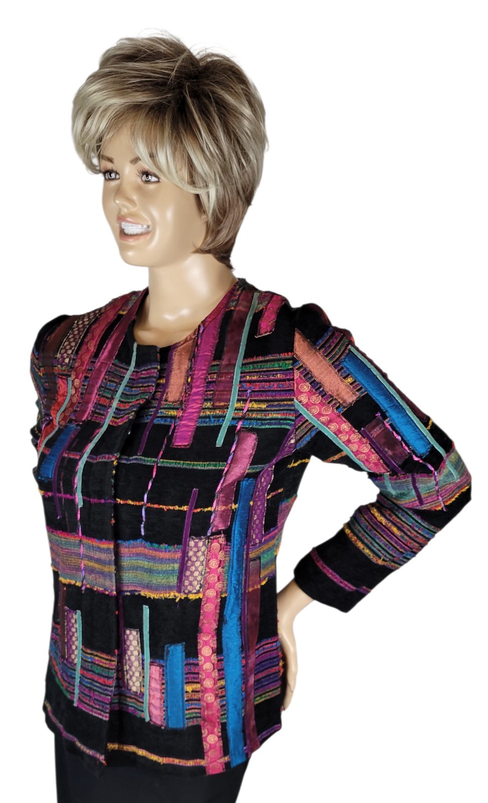 Vintage Women’s Choices Patchwork Coat Jacket Art Deco Style Snap Button Size M