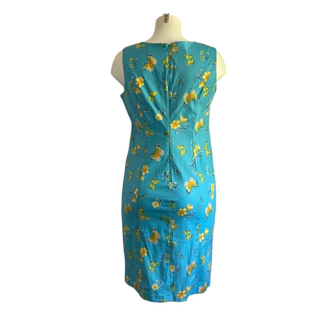 Cappagallo Blue Butterfly & Flower Dress: 90s, Y2K