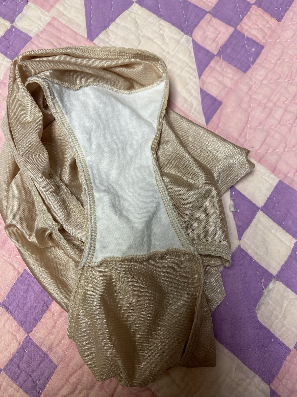 Vtg JMS Nylon Granny Sissy Panty Size 12 Cotton Gusset Champagne Beige