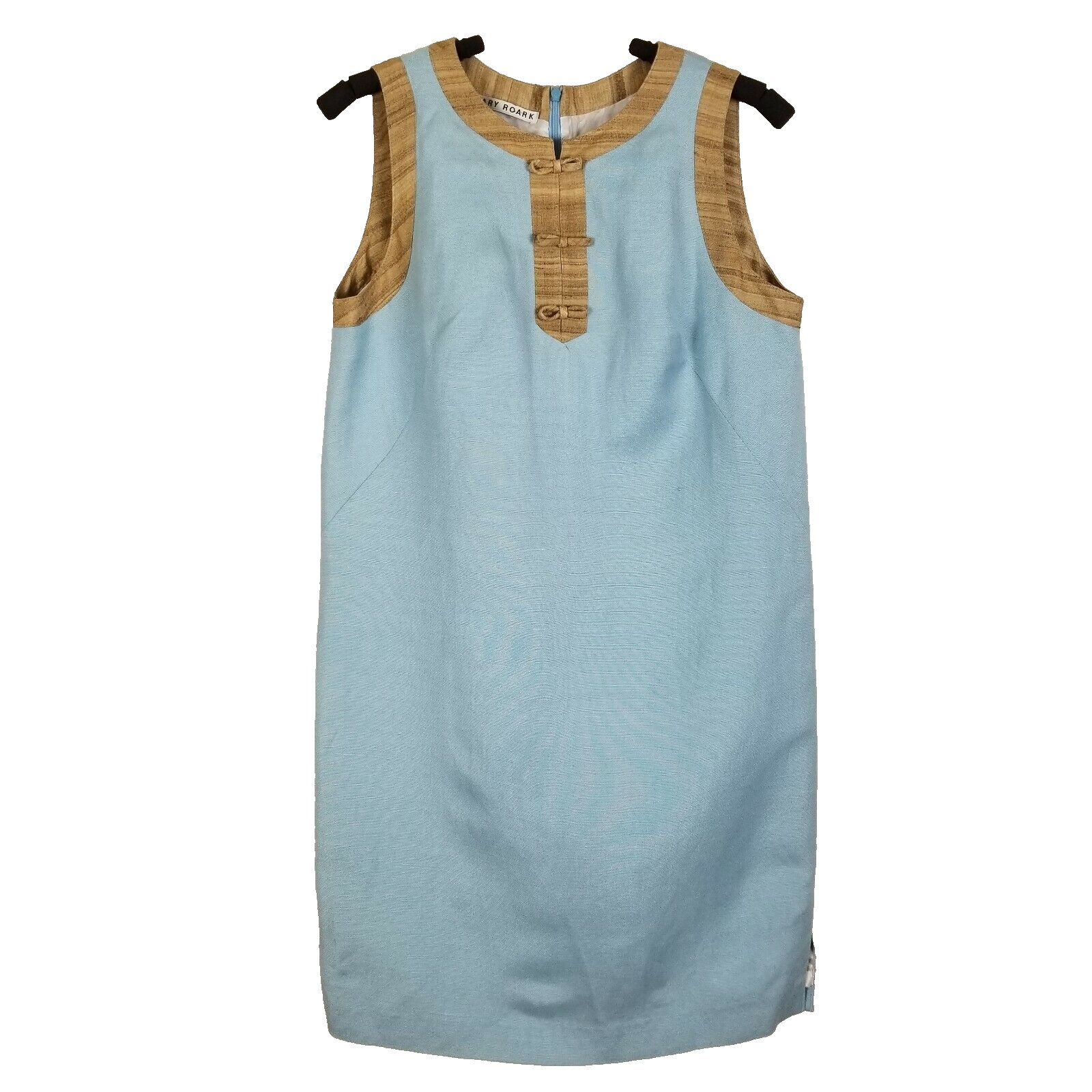 Vintage Geary Roark sleeveless blue and brown shift dress size S