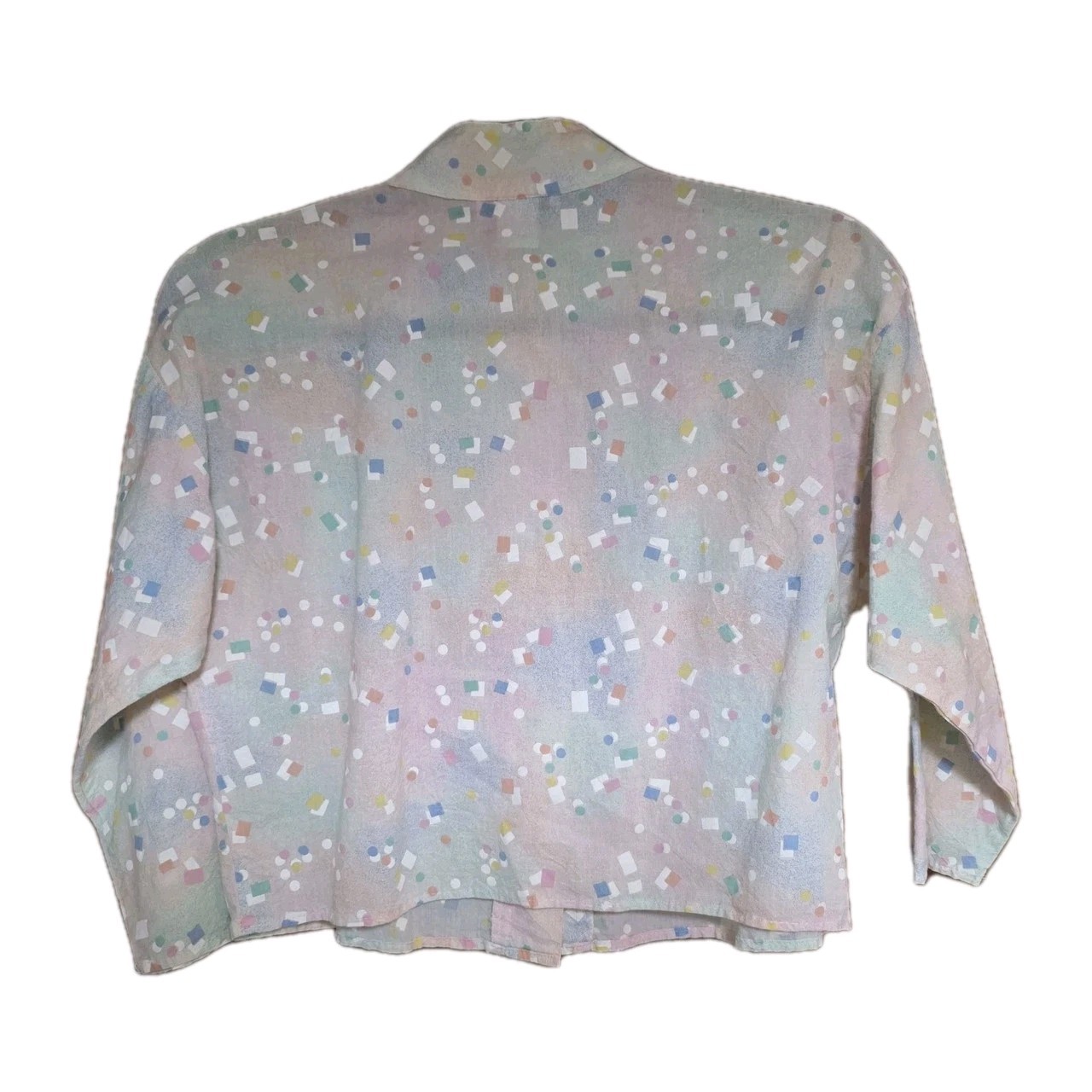 Vintage 1980s Crop Top Geometric Paint Pastels USA Women’s Retro Pop Sz Medium