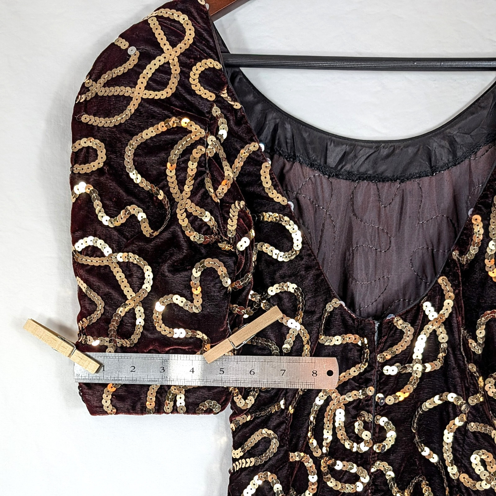 Vtg 80s Midnight Glo Burgundy Velvet Gold Sequin Dress Small Wine Party Cocktail