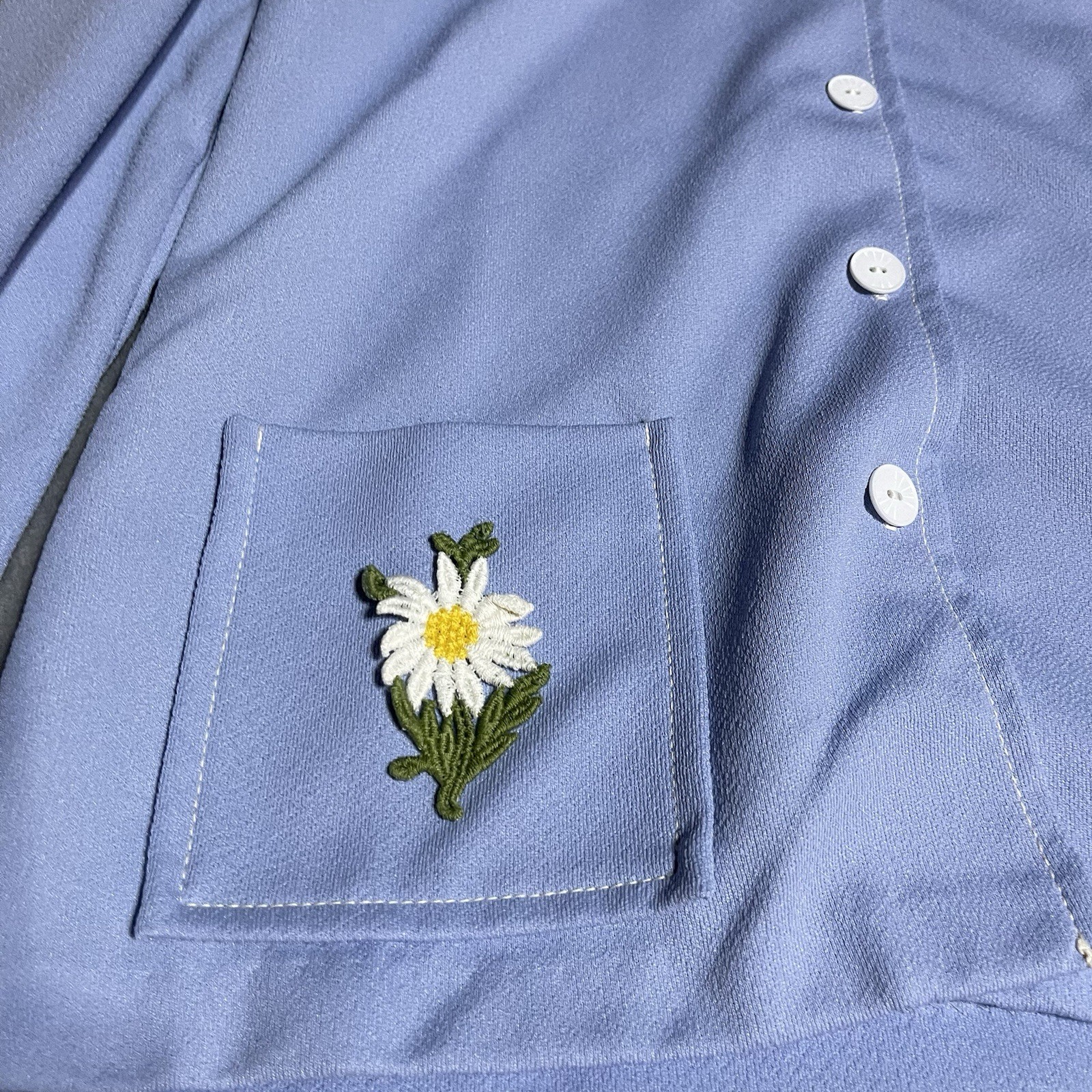 True Vintage NPC Fashions Shirt Womens Large Blue Long Sleeve Button Up 60s 70s