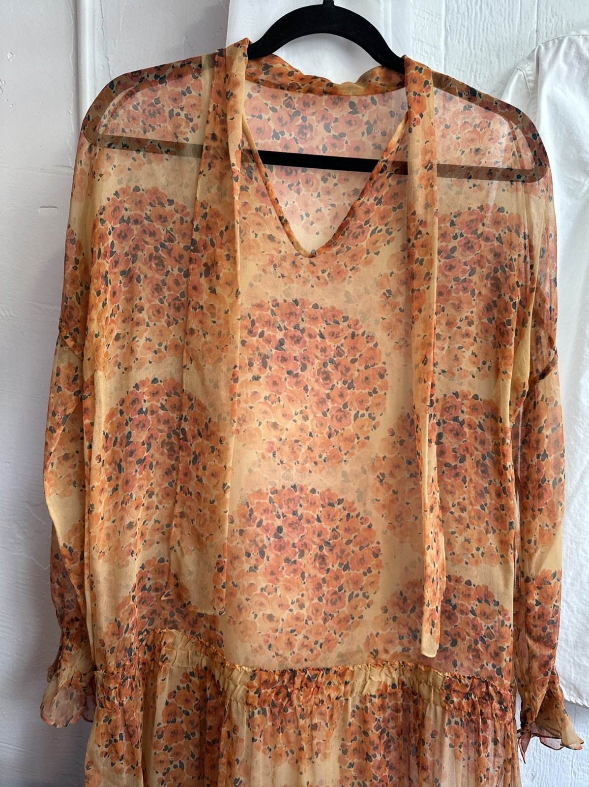 20s 30s Vintage Sheer Drop Waist Chiffon Dress Large Floral antique