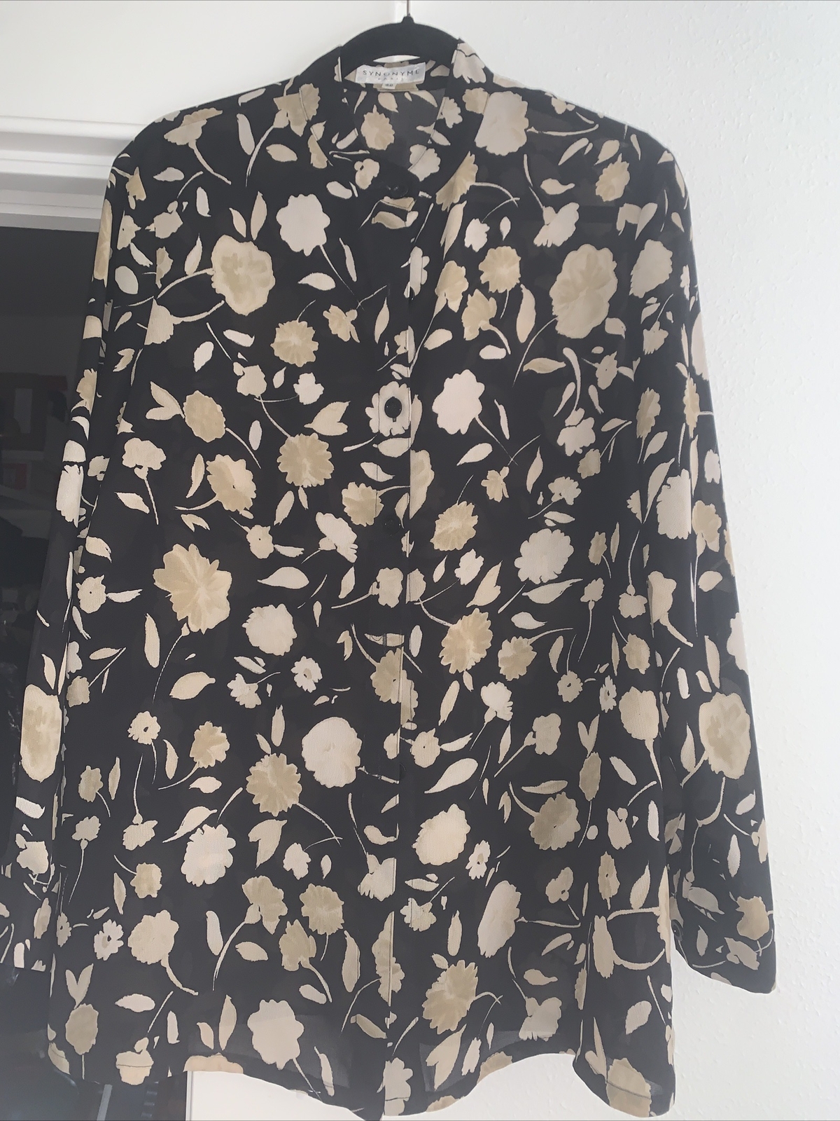 Vintage Black & Tan Flowered Synonyme de Georges Rech Paris Women’s Shirt Sz 40