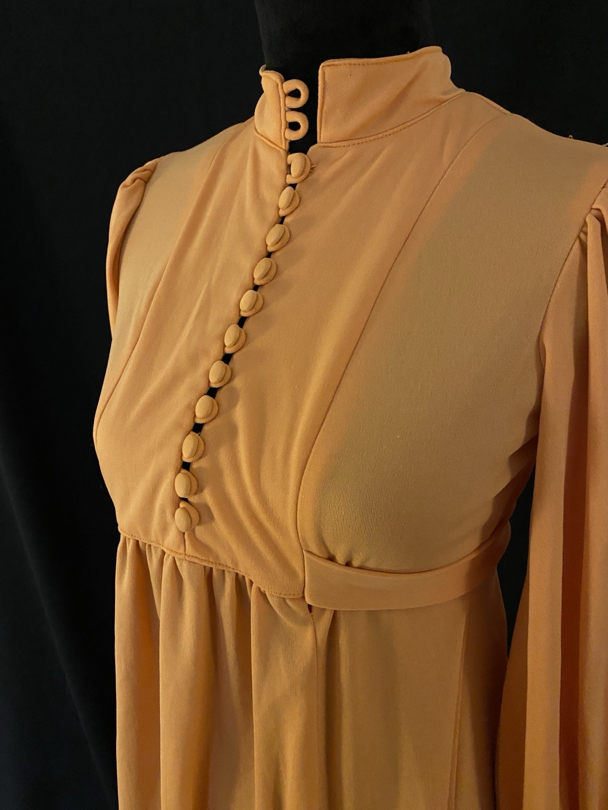 VINTAGE HANDMADE 1970s Orange Empire Waist Midi Dress Sz Small