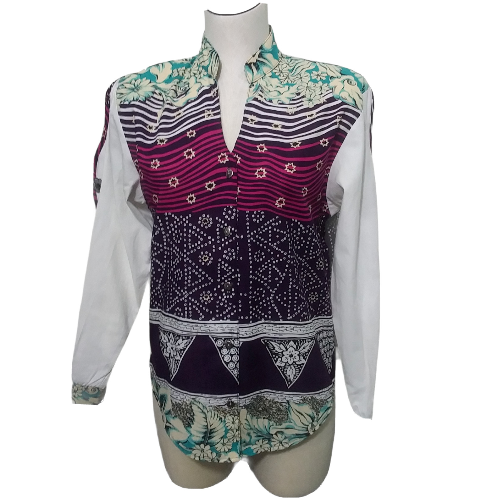 Roughrider by Circle T Vintage Western Concho Split Sleeve Shirt Purple Small