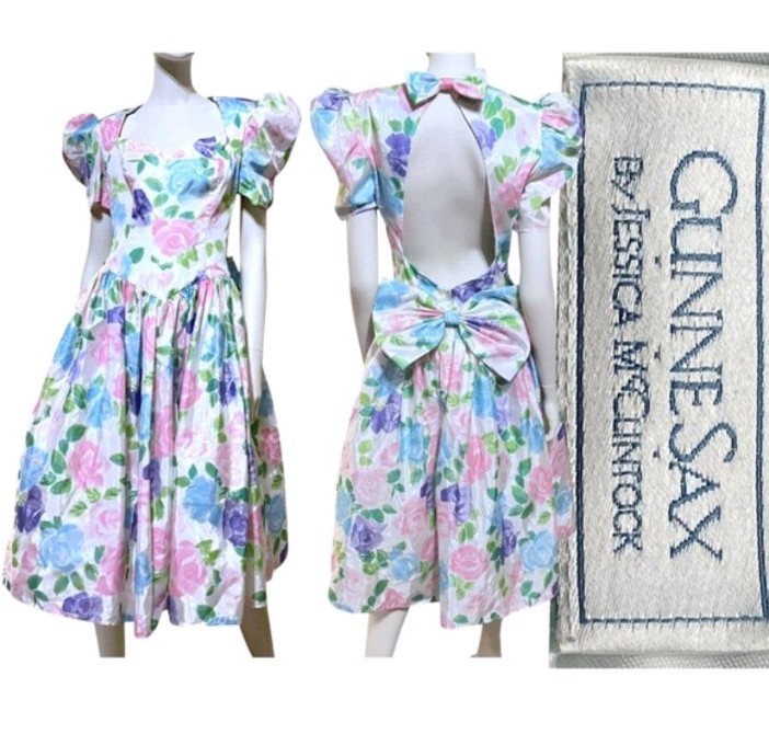 Gunne Sax 1980s Floral Backless Dress Size 3/4 VINTAGE NWT