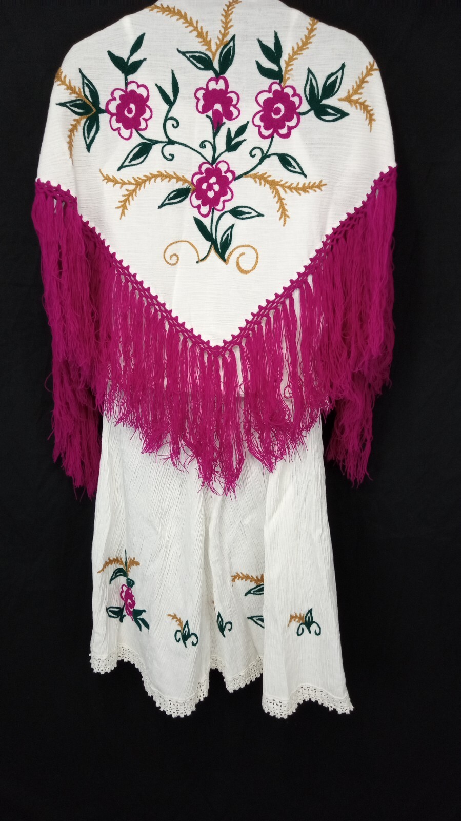 Mediterranean VTG Embroidered Floral & Fringes Women’s Outfit skirt top scarf