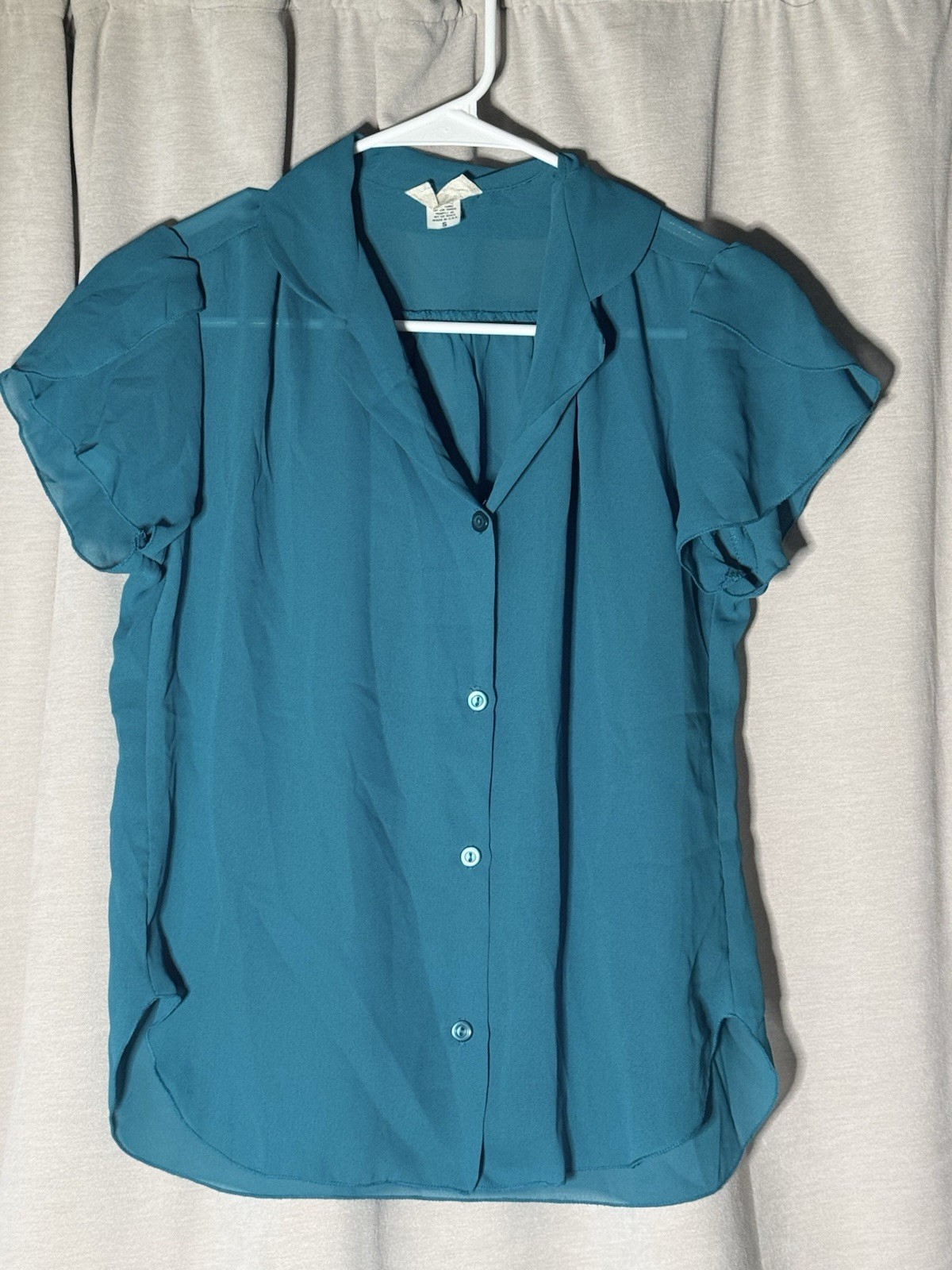 Vintage 80s Empire of California Teal Blouse Size Small Made in USA Retro