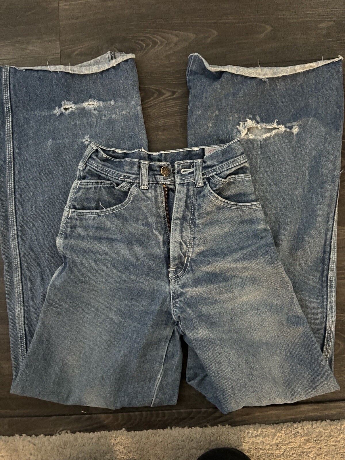 Vintage womens Lawman jeans Flare Bell Bottoms Western Carpenter 26XL Hong Kong