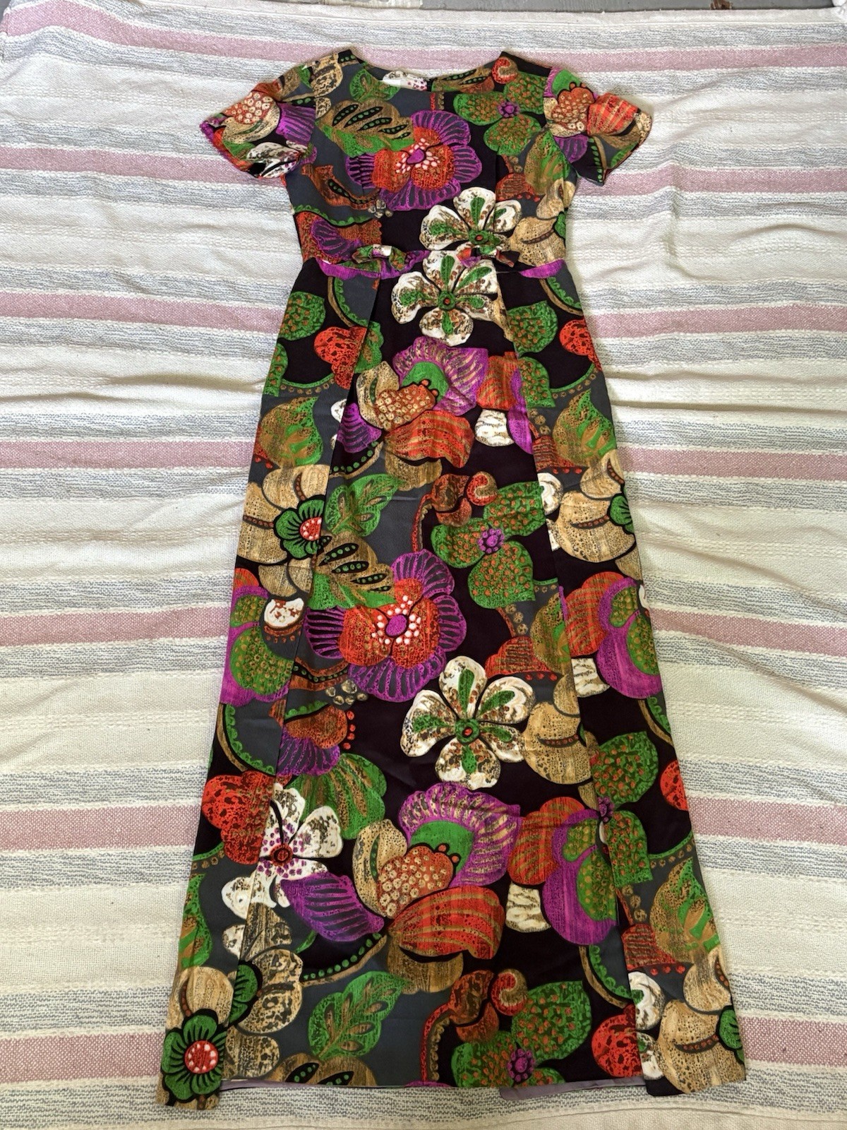 Hoaloha Hawaiian Maxi Dress Vintage Tiki 1960s/70s Floral Print Size Small