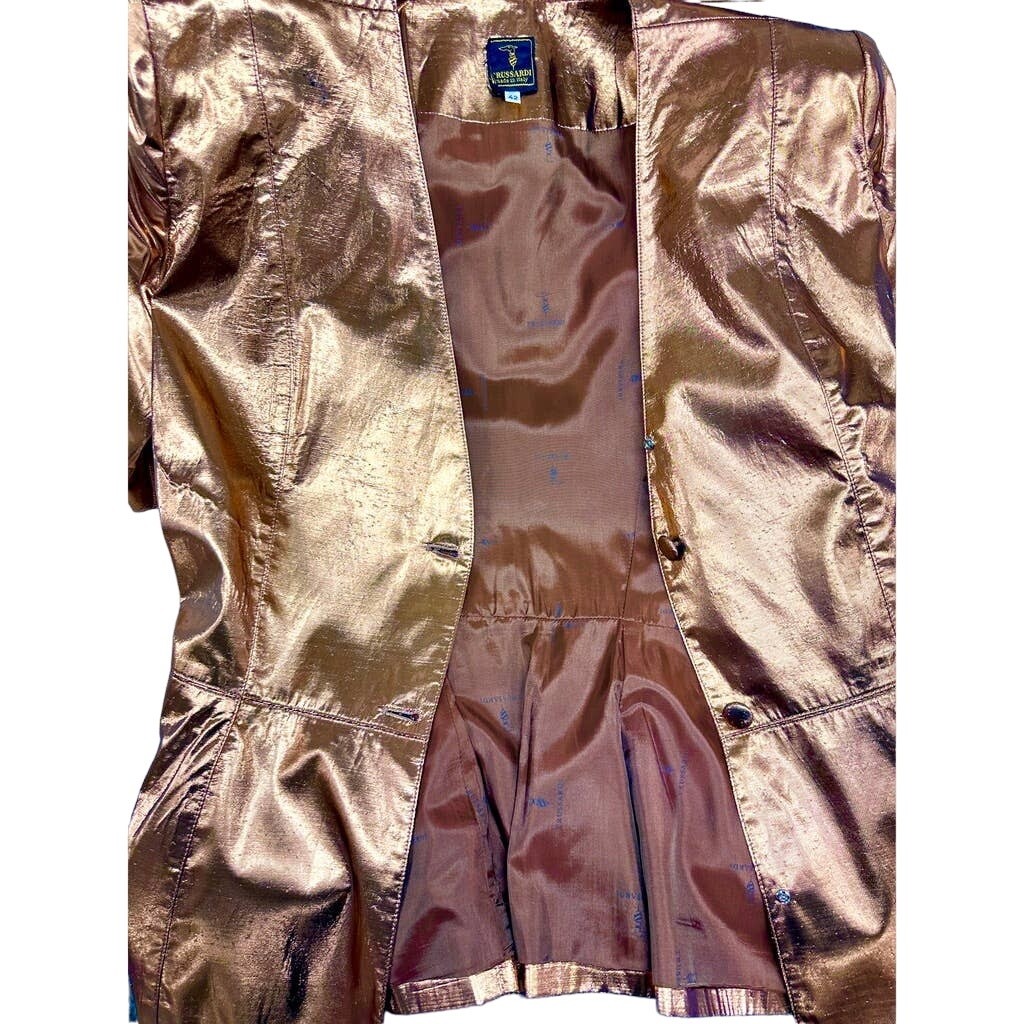 Vintage Trussardi Italy Metallic Copper Peplum Jacket 80s Power Style Sz 42