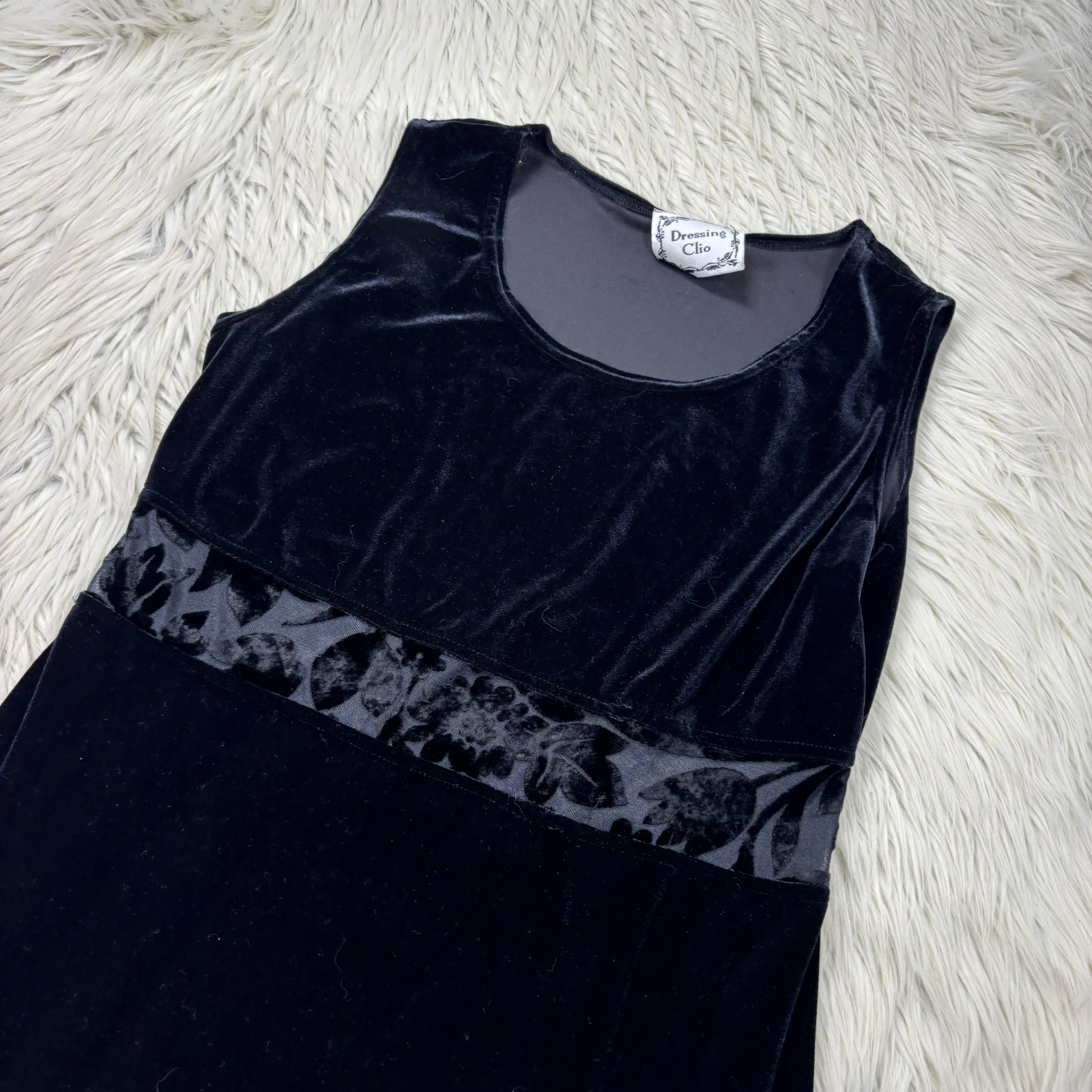 Vtg 90s Dressing Clio Women’s S Velvet Shift Midi Dress Burn Out Whimsigoth