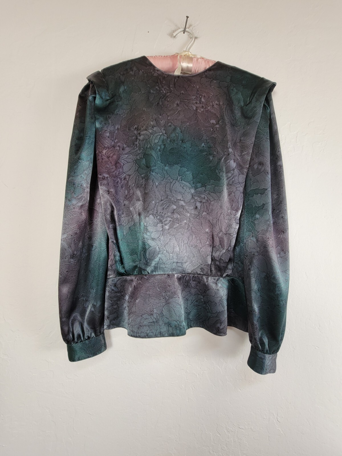 Vintage 80s Tess Womens Size 8 Floral Peplum Secretary Blouse Top Button-Back