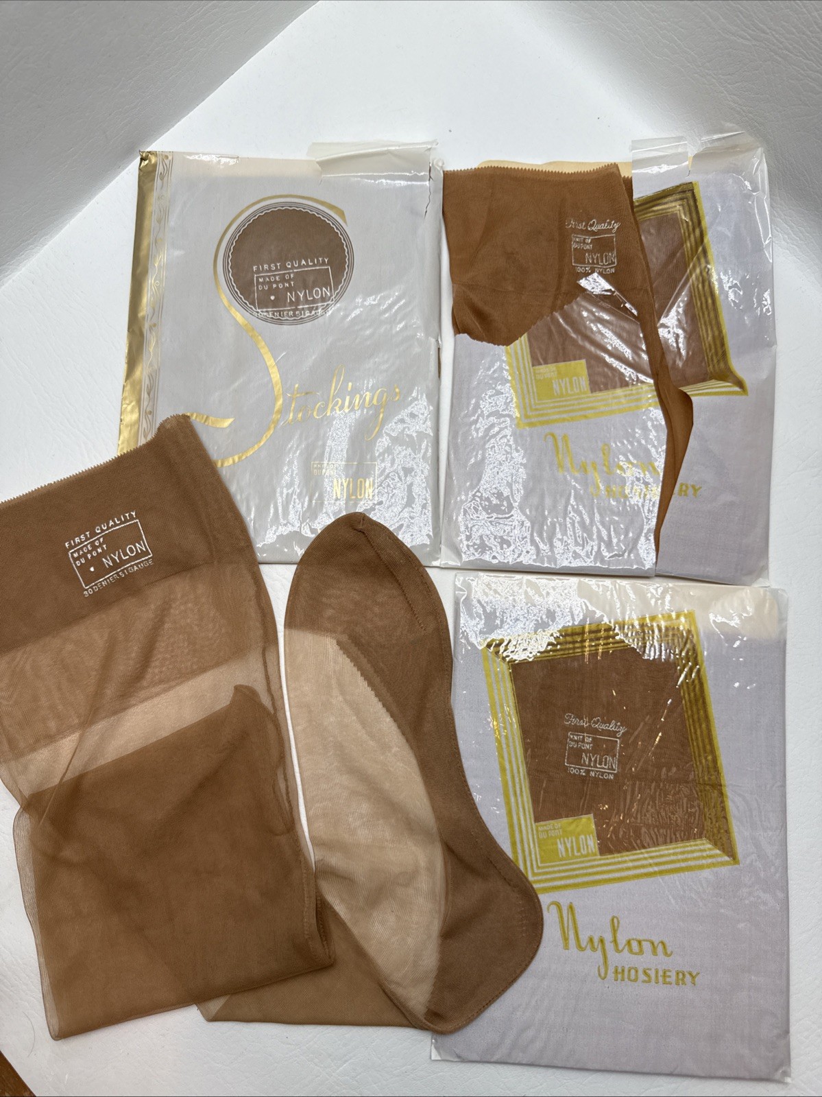 3 Pr Vintage Dupont Nylon Sz 9 Full Fashion Sheer Flat Seamed Stockings-Cuban