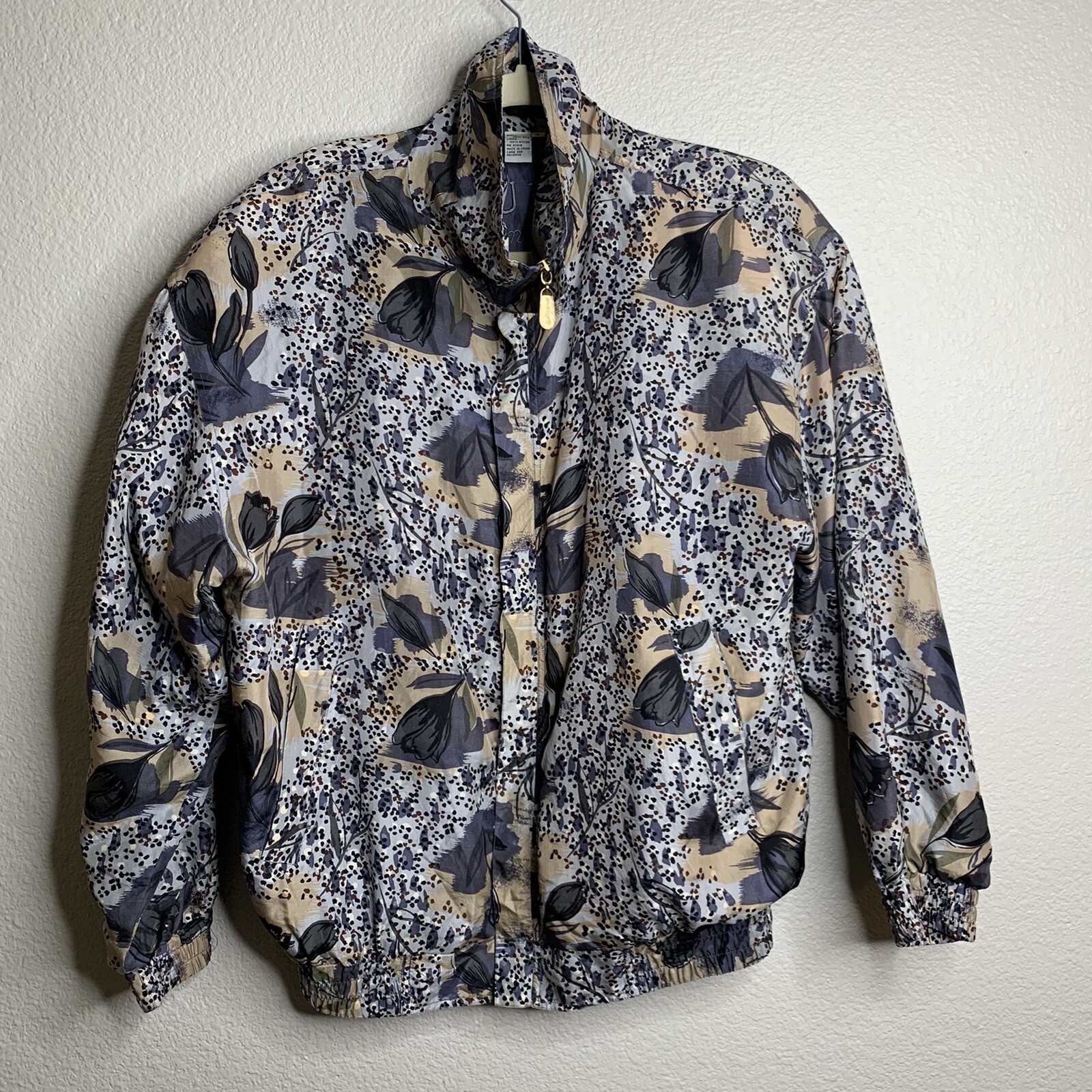 Vintage FU DA INTERNATIONAL Small Windbreaker Cute Dot Design Watercolor Flowers