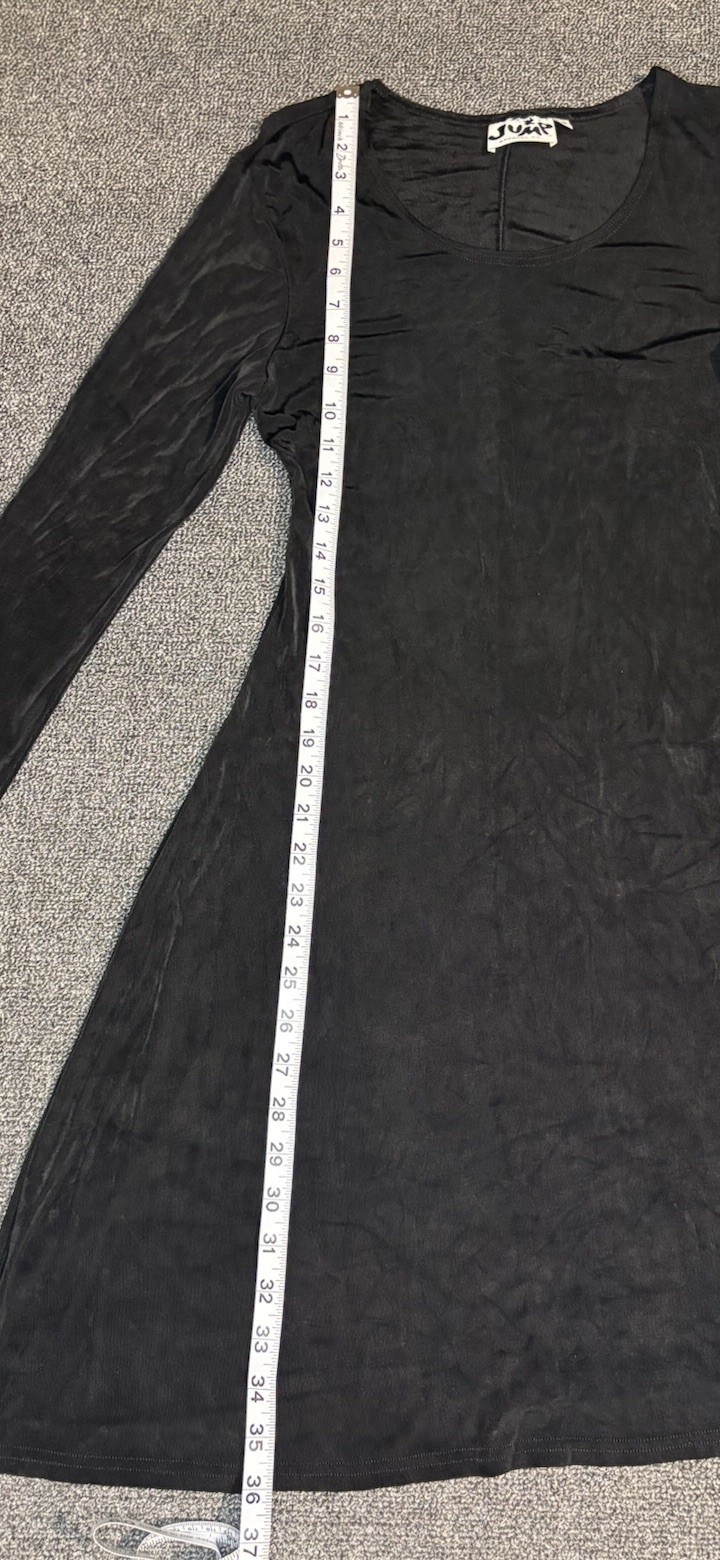 Vintage Jump Apparel Co Black Liquid Knit Dress Small Acetate Lycra Flared 90s
