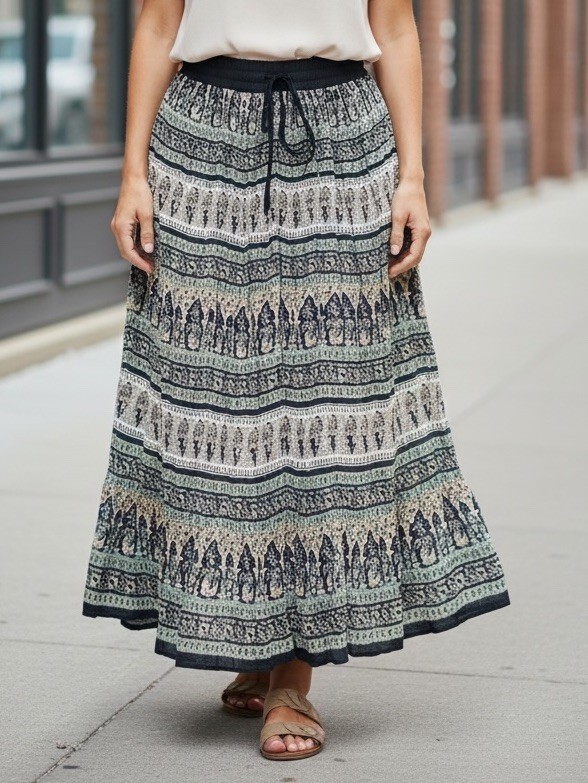 Vintage 90s Boho Peasant Maxi Skirt Womens M-L Prairie Cottagecore Her Style