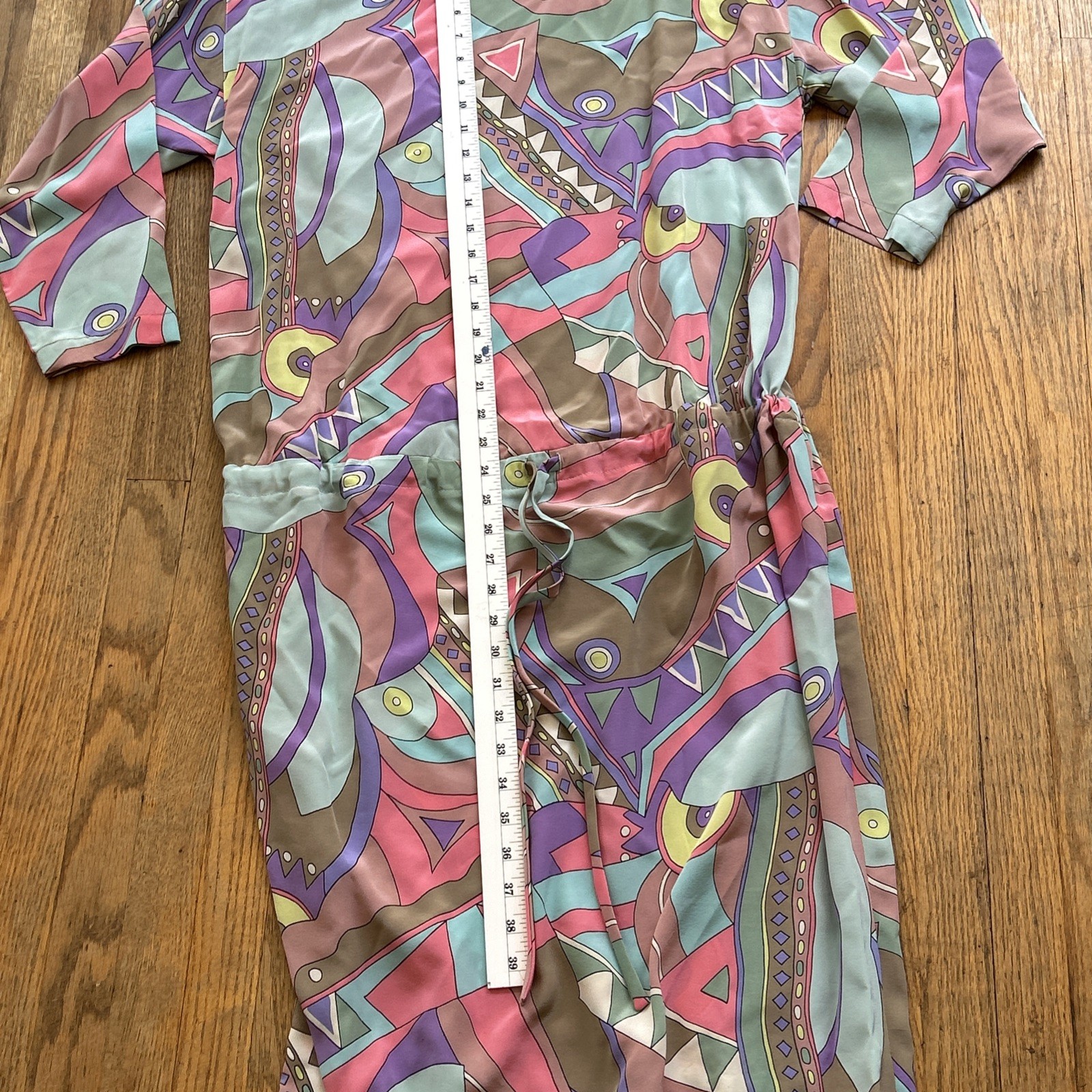 GILLIAN Abstract Geometric Colorful Silk Atomic Mod Artsy Statement Dress Sz 12
