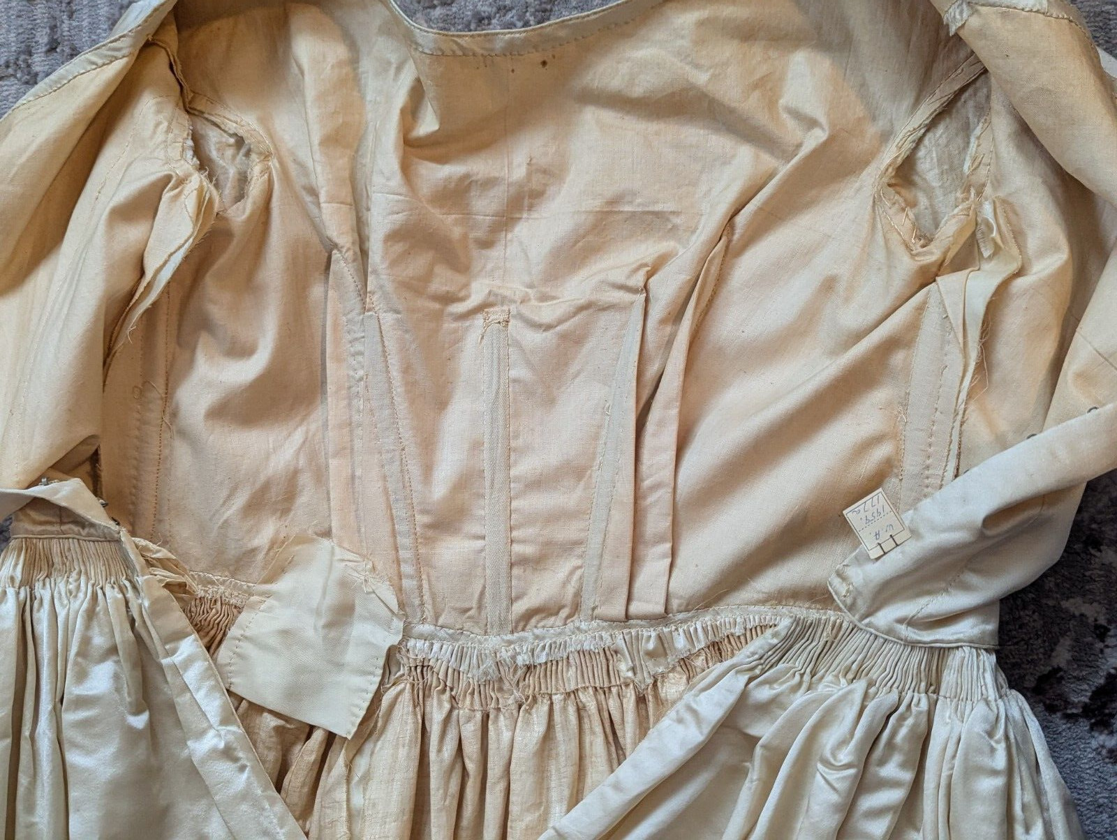 RARE Elegant Antique ca 1850’s Silk/Satin Wedding Dress Gown Handmade Museum