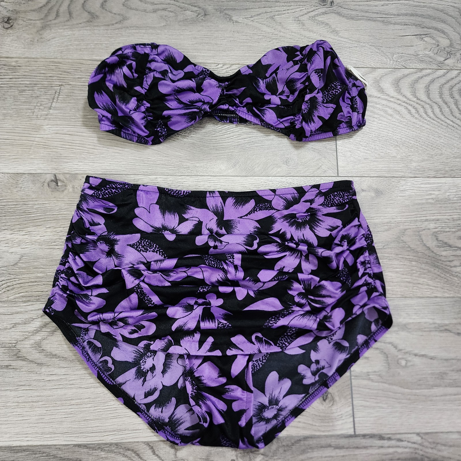 Vtg Mainstream Women’s 14 Swimsuit 90s Strapless Floral 2 piece Made USA SEE PHO