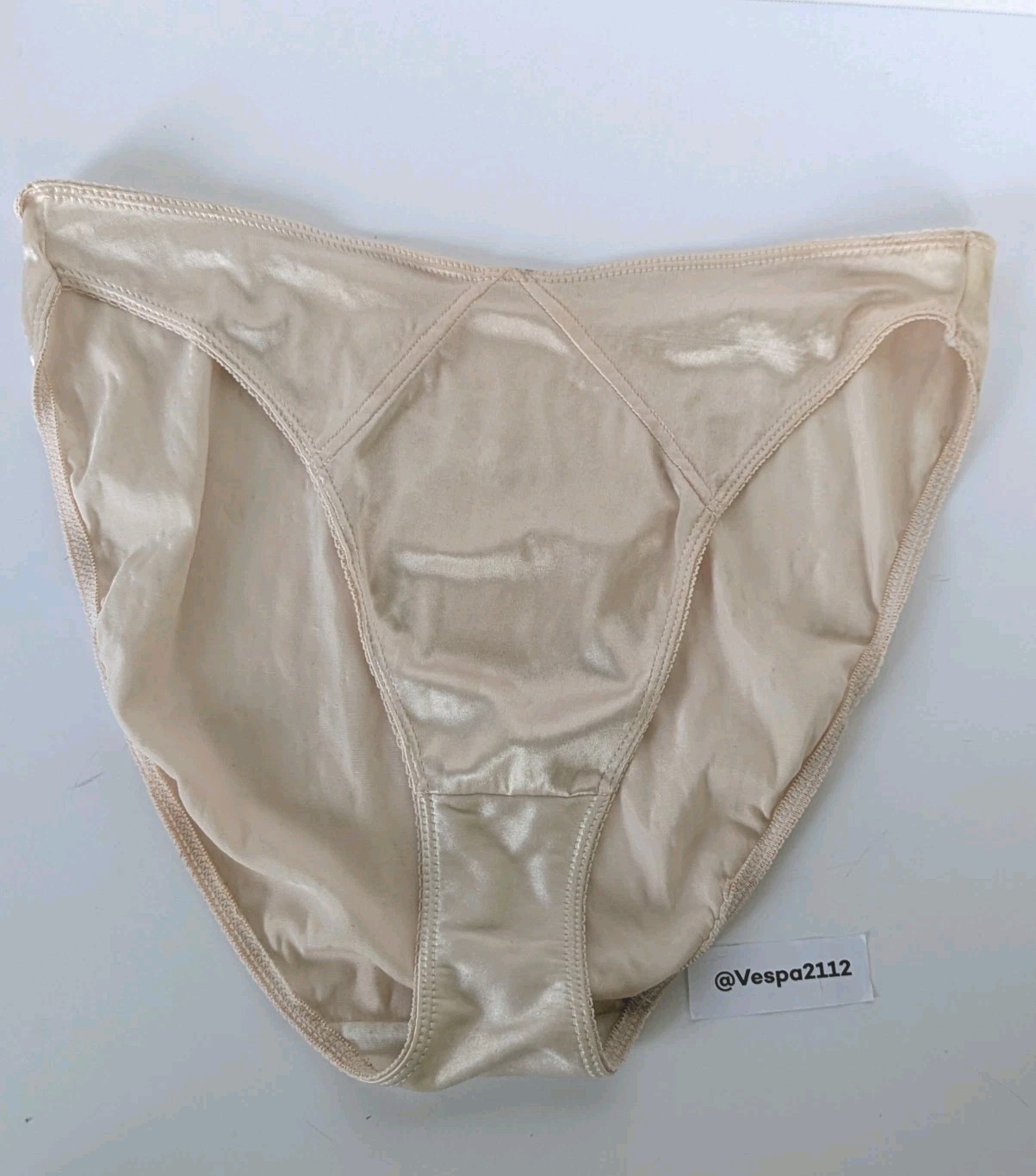 Vintage Victoria Secret Second Skin Satin Bikini Hi Cut Panty Champagne M Gold