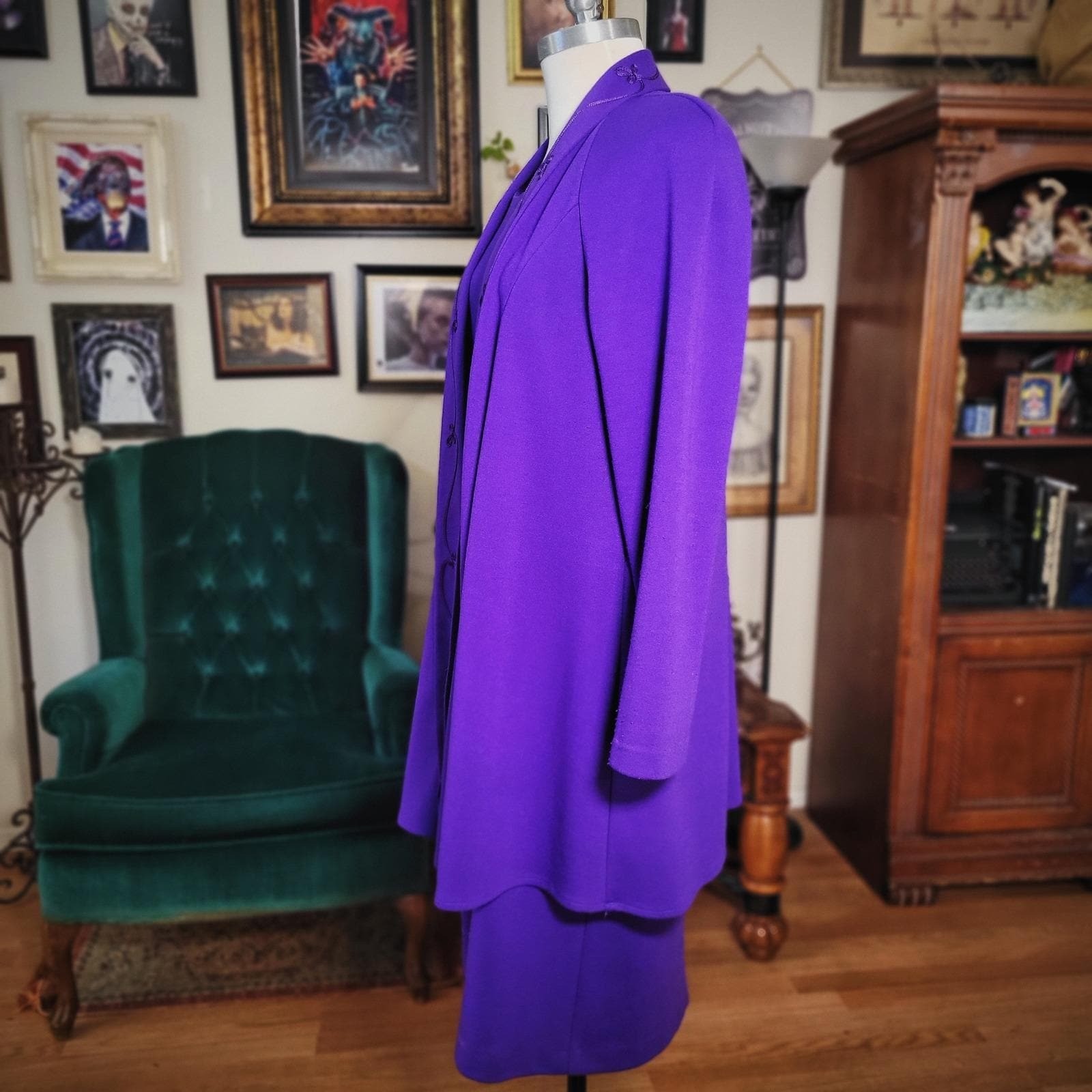 Berg-Ray Frocks Dress Jacket Set Purple Vintage 80s Womens 12 Retro Power Suit