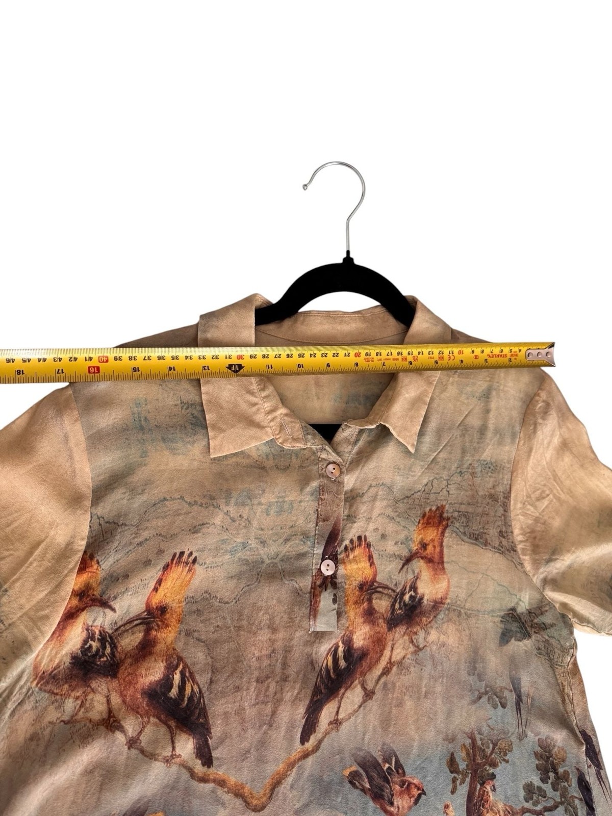 Vintage Girard Silk Renaissance Art Birds and Floral Print Tunic Shirt