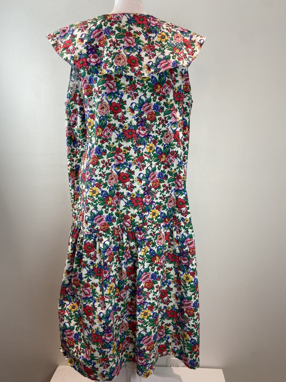 Vintage Womens Multicolor Sleeveless Floral House dress Pilgrim Collar Size 2X