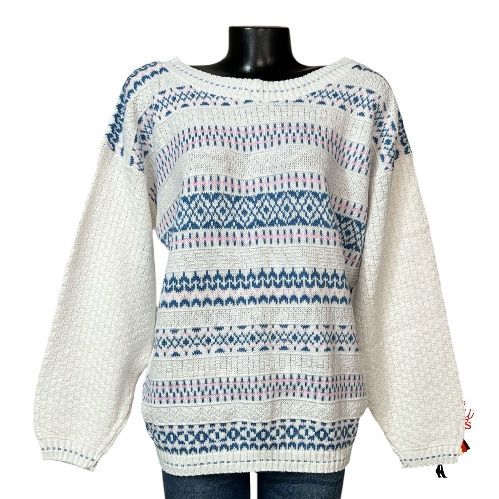 Adele Knitwear VINTAGE Sweater Large XL Boatneck Retro Fall Argyle Cottage Boho
