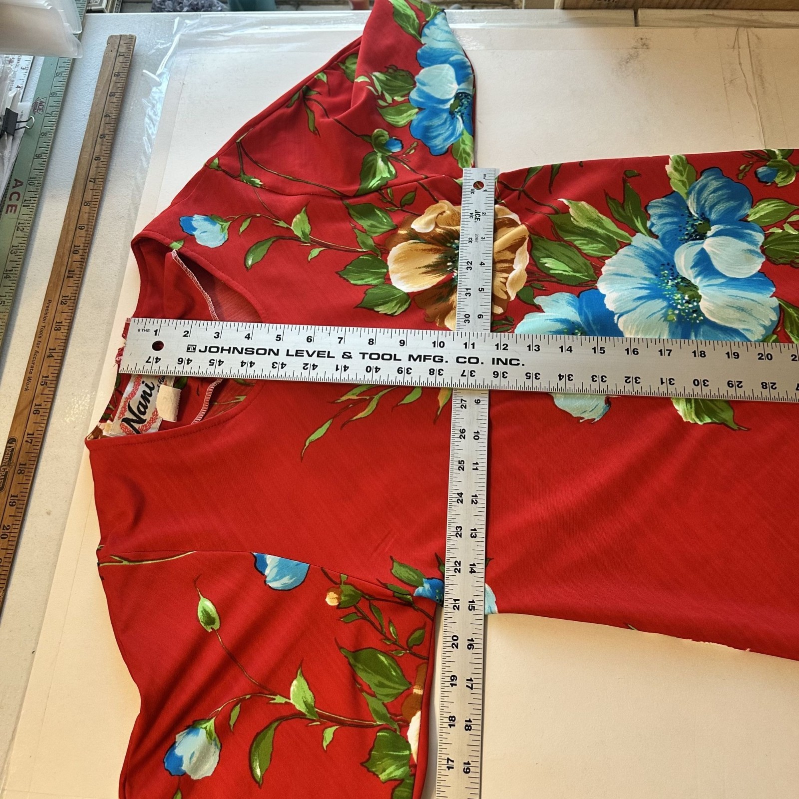 Vtg Red Floral Maxi Dress Nani Of Hawaii Short Sleeves Polyester USA Small