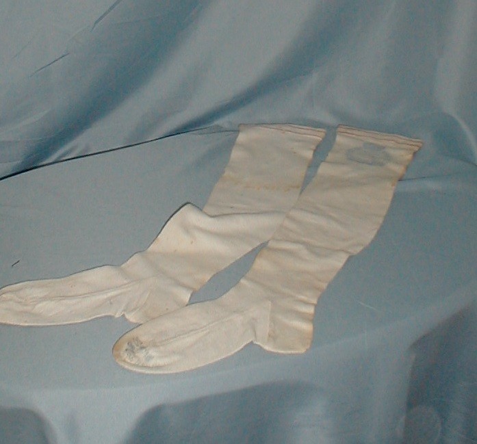 Antique Stockings Victorian 1880 White Cotton Red Stripe Top