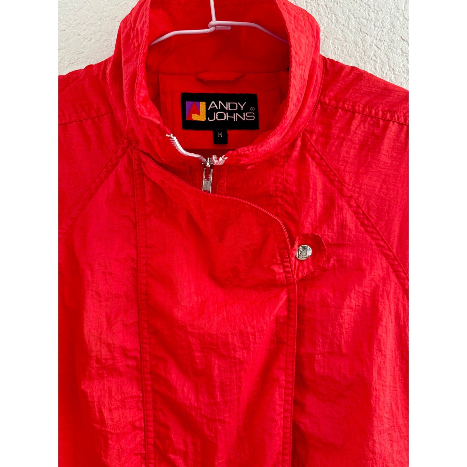 Vintage Andy Johns Windbreaker Jacket Women Medium Red 80s Zip Snap