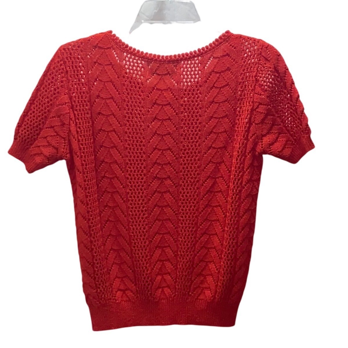 Billie Jo Vintage Red Short Sleeve Cable Pointelle Knit Sweater Made in USA