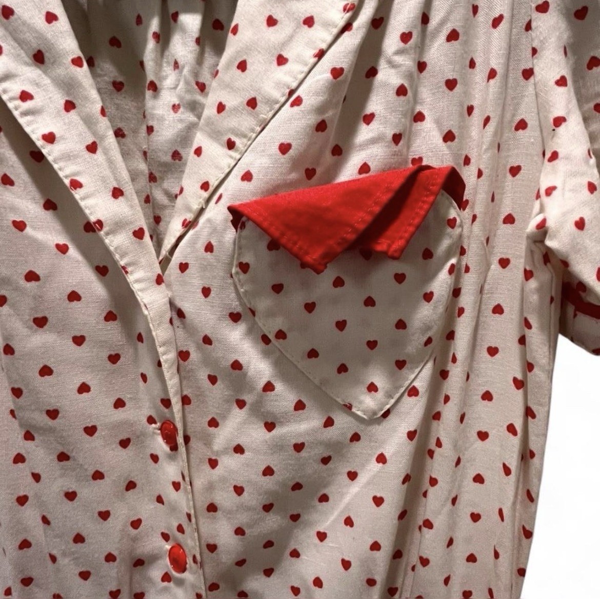 Foxy Lady SF Vintage 50s-Inspired Heart Polkadot Dress W/ Sash 70s Era Sz 3/4