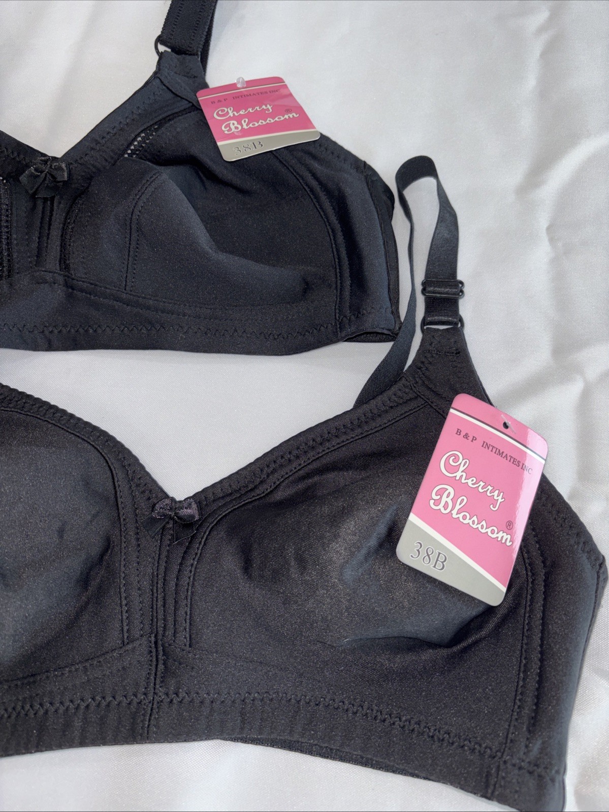 Lot 2 Vintage Cherry Blossom Intimates 38B Black Wire Free Support Bra NWT