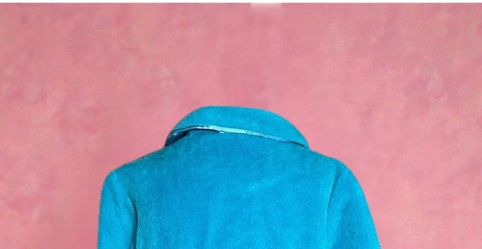 Vtg 1960s Mod Turquoise 100% Cotton Plush Swing Coat Floral Appliqué Jacket L 14