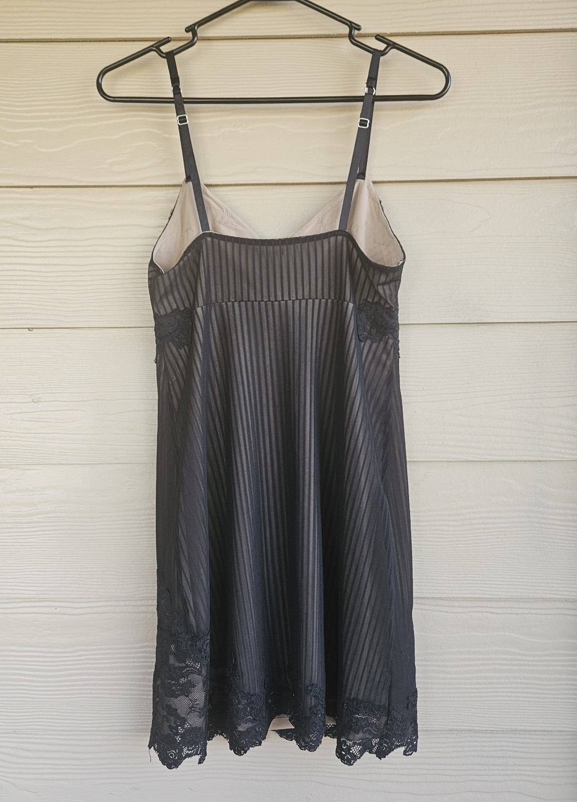 SOMA Pinstripe SLIP DRESS CHEMISE GOWN Stretch Sz S Short Lace Steampunk Nightie