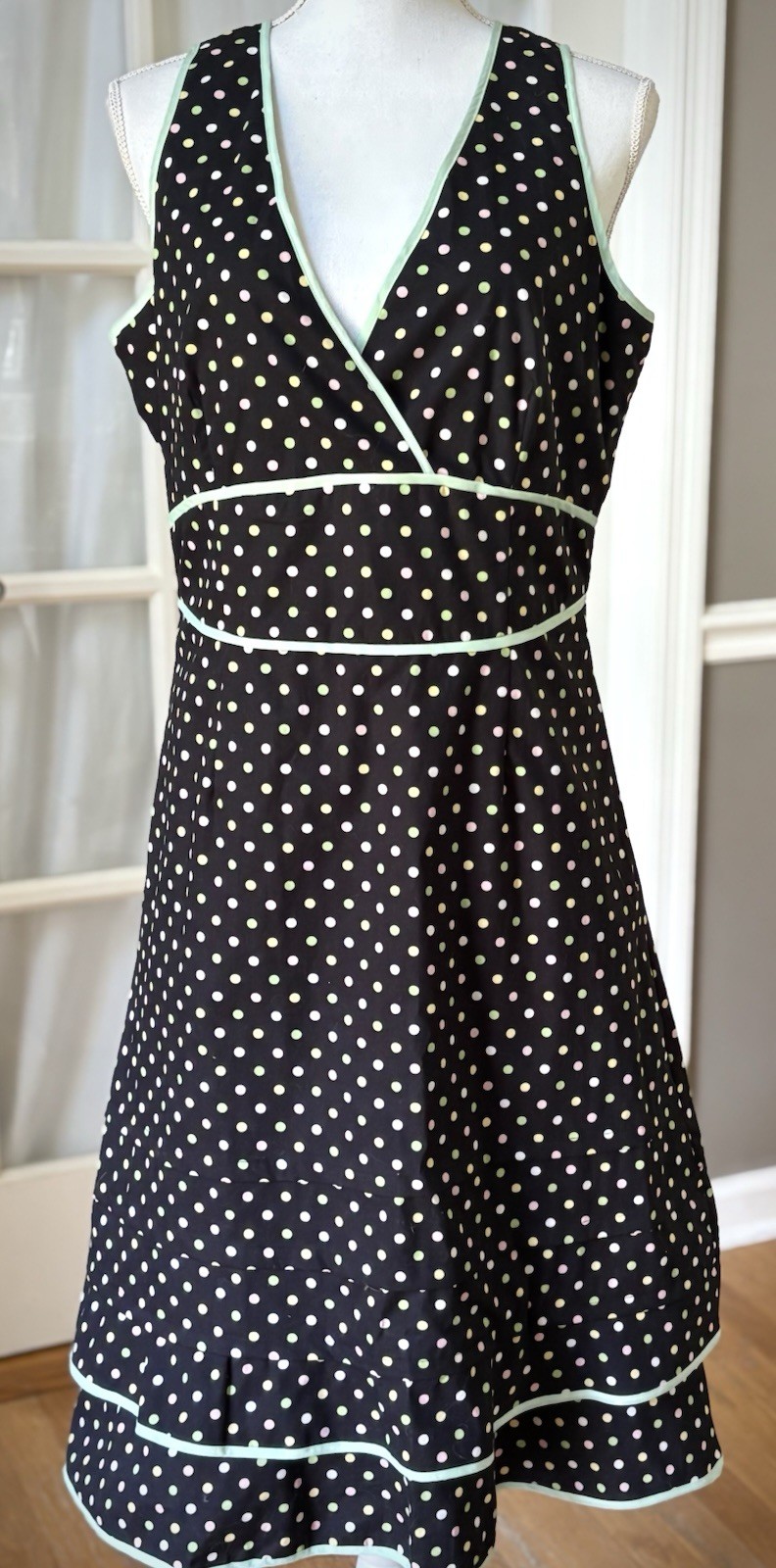 Vintage Y2K Tropical Al Polka Dot Dress NWT Size 12 Cotton Fit Flare Mint Trim