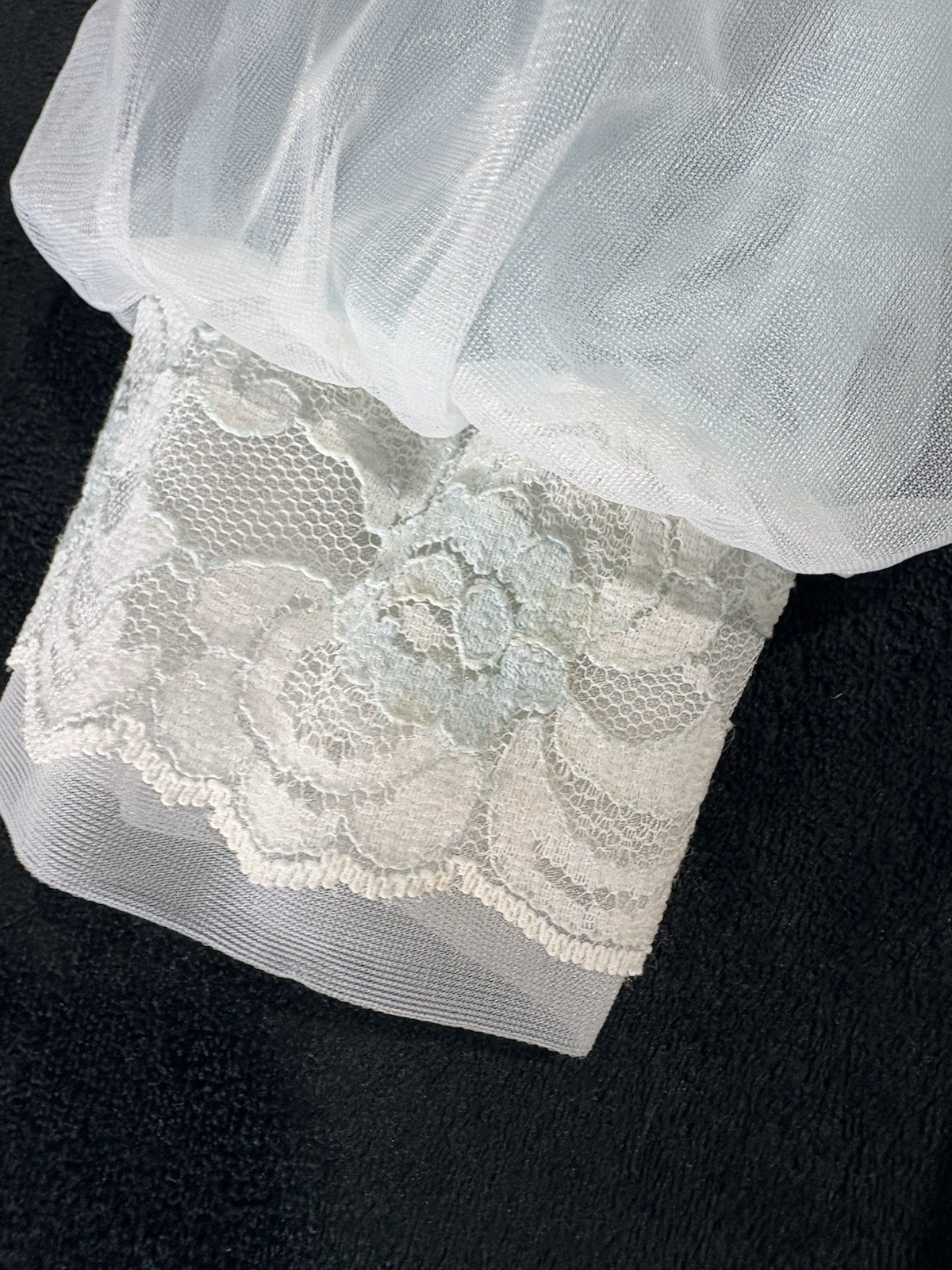 Vintage Sears Roebuck Charmode Chiffon Lace Trim Robe Medium Peignoir Sheer Blue
